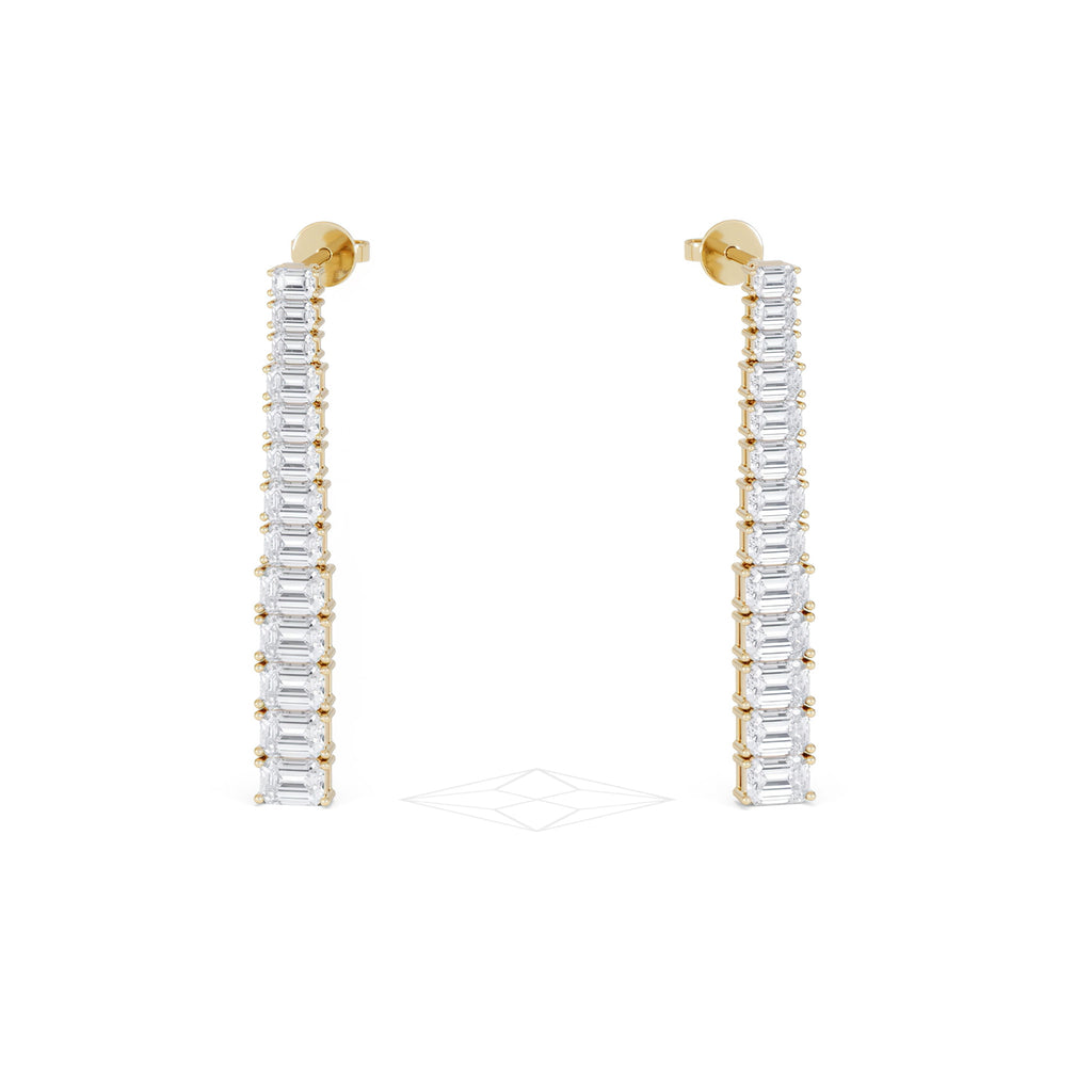 LUXE 7.00ct Lab Diamond Drop Earrings with IGI Certified Emerald-Cut Diamonds in 18K Yellow Gold