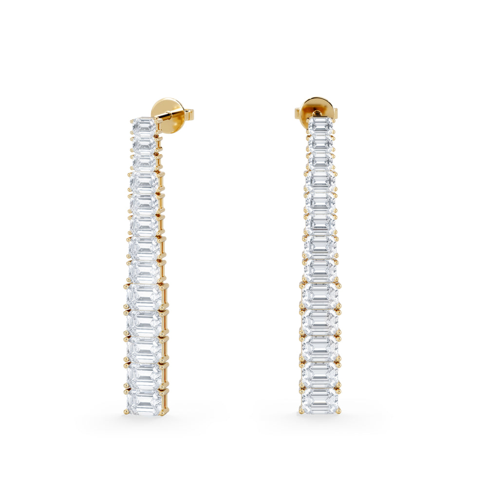 LUXE 7.00ct Lab Diamond Drop Earrings with IGI Certified Emerald-Cut Diamonds in 18K Yellow Gold