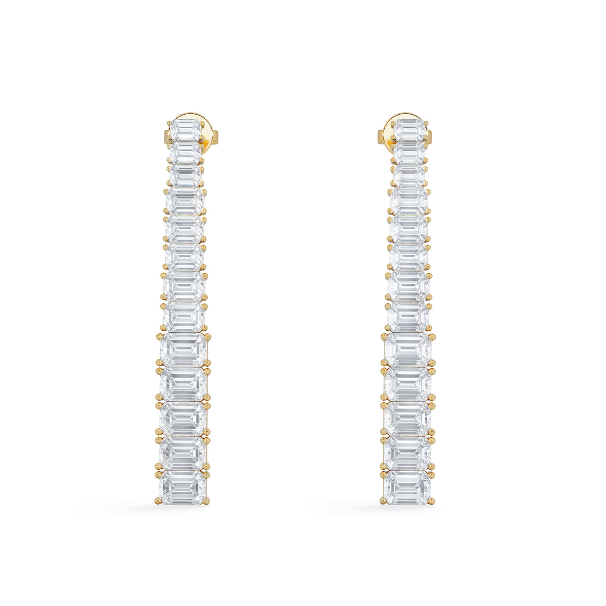 LUXE 7.00ct Lab Diamond Drop Earrings with IGI Certified Emerald-Cut Diamonds in 18K Yellow Gold