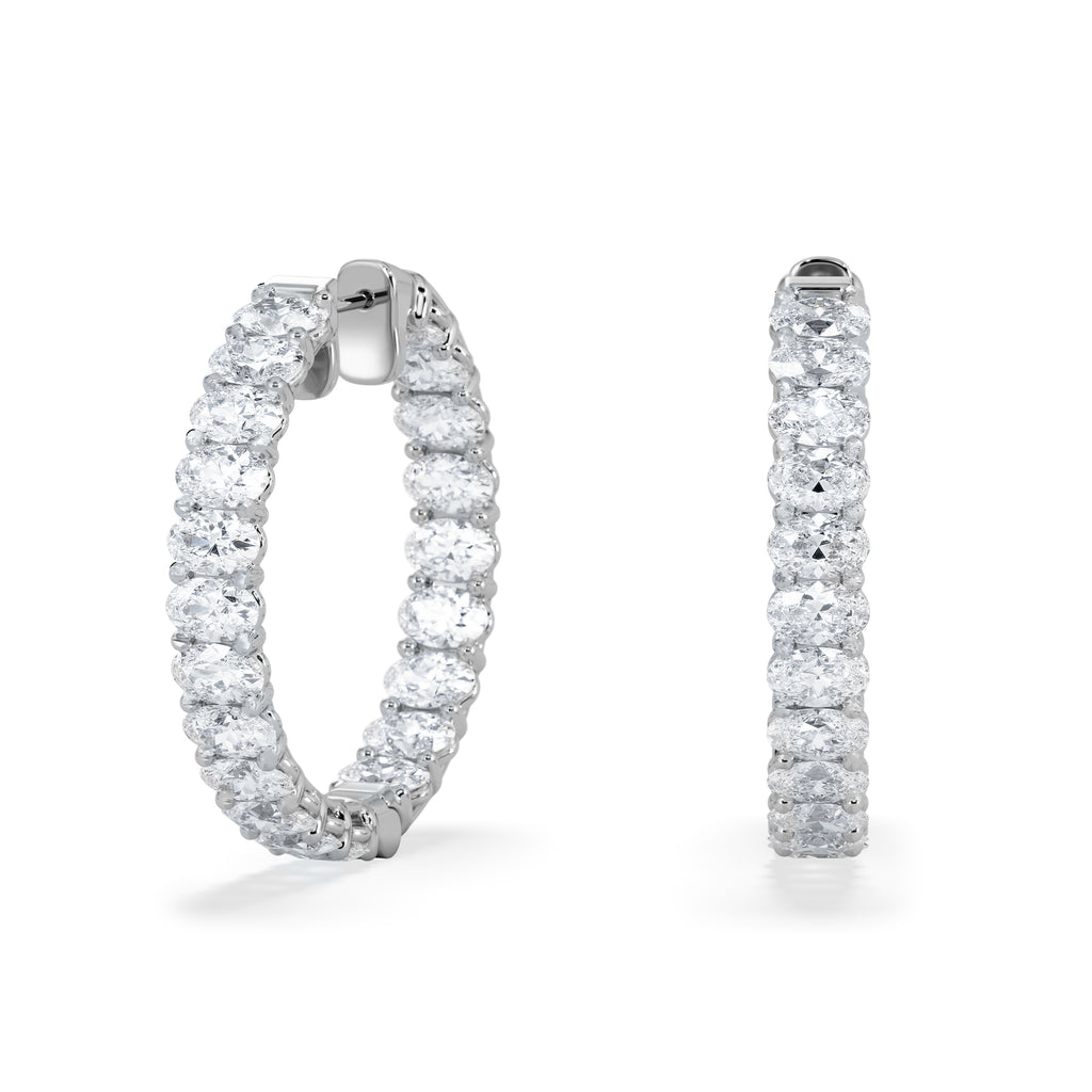 LUXE 8.00ct Lab Diamond Hoop Earrings with IGI Certified Oval-Cut Diamonds in 18K White Gold