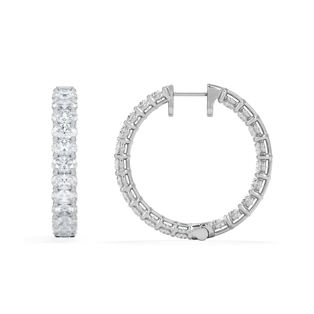 LUXE 8.00ct Lab Diamond Hoop Earrings with IGI Certified Oval-Cut Diamonds in 18K White Gold