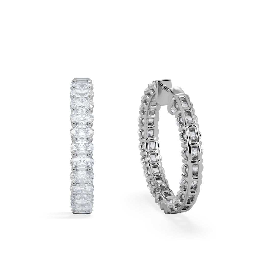 LUXE 8.00ct Lab Diamond Hoop Earrings with IGI Certified Oval-Cut Diamonds in 18K White Gold