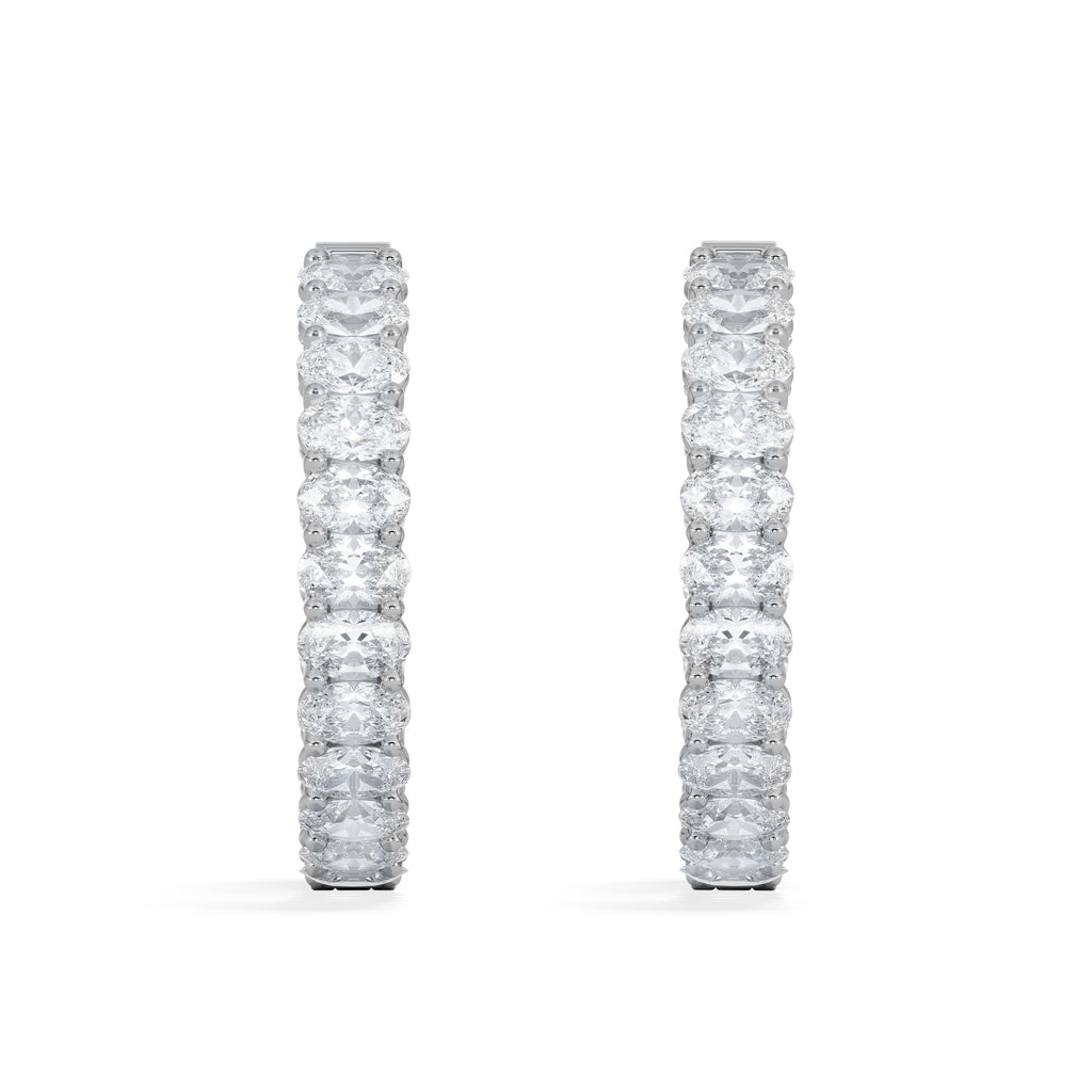 LUXE 8.00ct Lab Diamond Hoop Earrings with IGI Certified Oval-Cut Diamonds in 18K White Gold