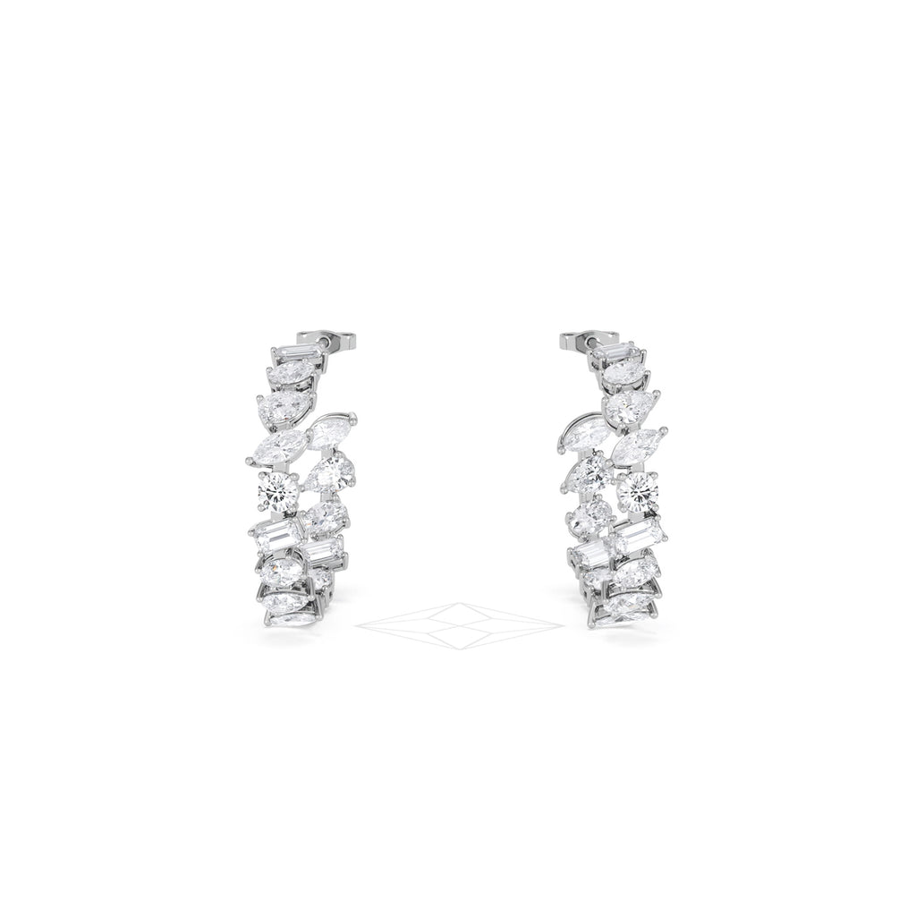 LUXE 8.00ct Lab Diamond Hoop Earrings with IGI Certified Asymmetrical-Cut Diamonds in 18K White Gold