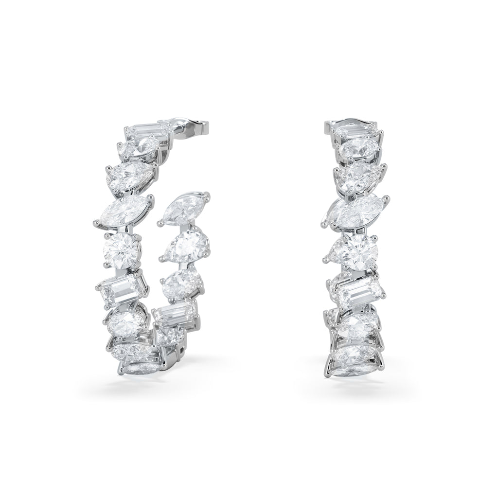 LUXE 8.00ct Lab Diamond Hoop Earrings with IGI Certified Asymmetrical-Cut Diamonds in 18K White Gold
