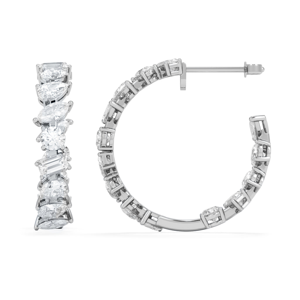 LUXE 8.00ct Lab Diamond Hoop Earrings with IGI Certified Asymmetrical-Cut Diamonds in 18K White Gold