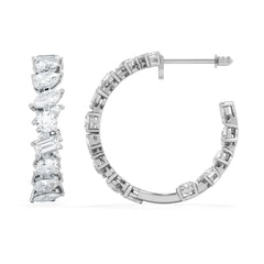 LUXE 8.00ct Lab Diamond Hoop Earrings with IGI Certified Asymmetrical-Cut Diamonds in 18K White Gold