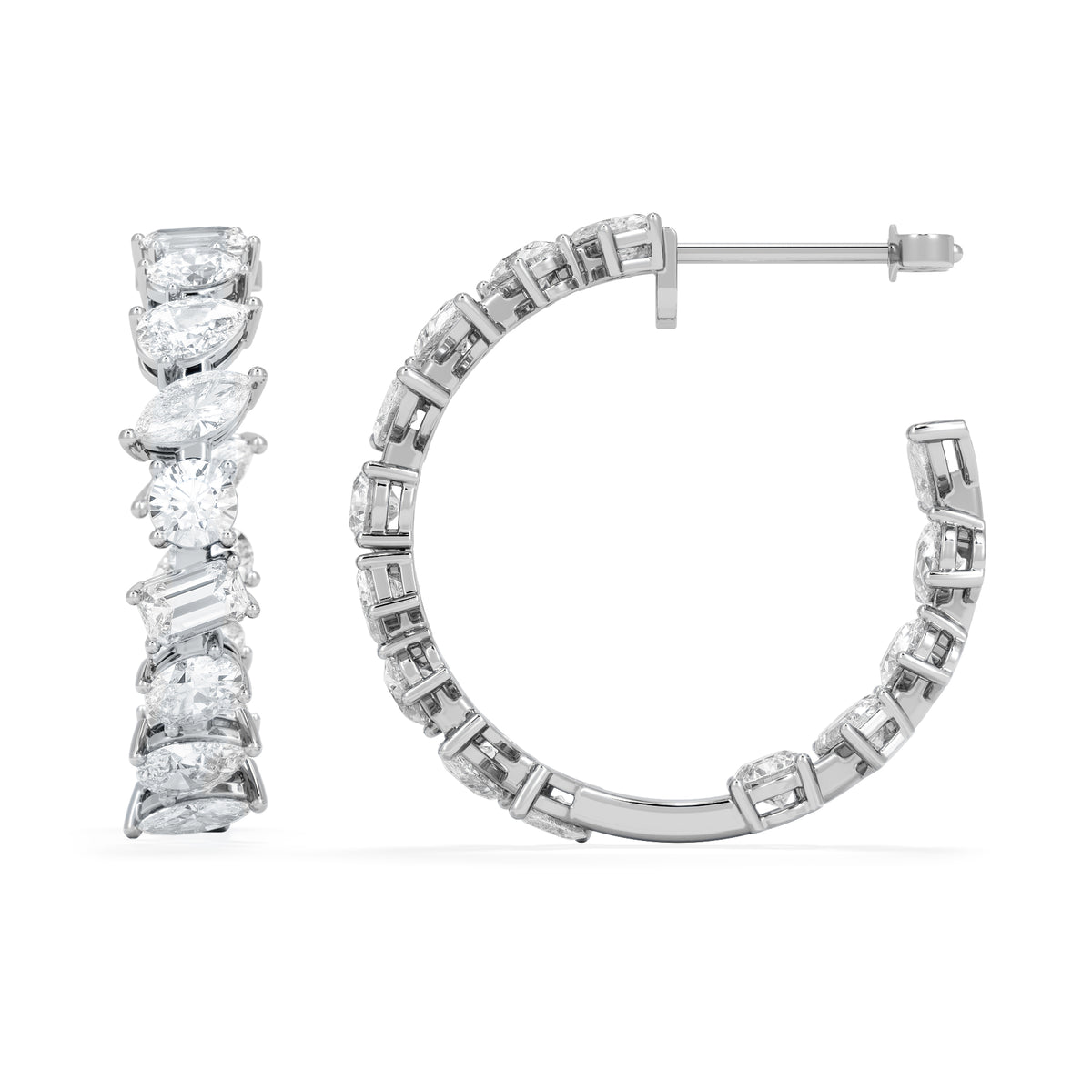 LUXE 8.00ct Lab Diamond Hoop Earrings with IGI Certified Asymmetrical-Cut Diamonds in 18K White Gold