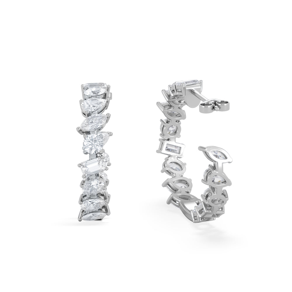 LUXE 8.00ct Lab Diamond Hoop Earrings with IGI Certified Asymmetrical-Cut Diamonds in 18K White Gold