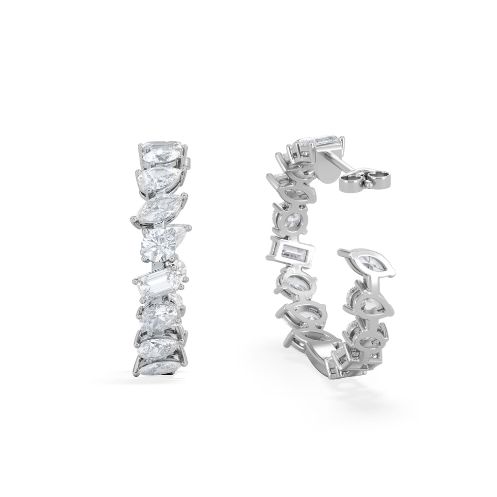 LUXE 8.00ct Lab Diamond Hoop Earrings with IGI Certified Asymmetrical-Cut Diamonds in 18K White Gold