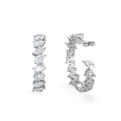 LUXE 8.00ct Lab Diamond Hoop Earrings with IGI Certified Asymmetrical-Cut Diamonds in 18K White Gold