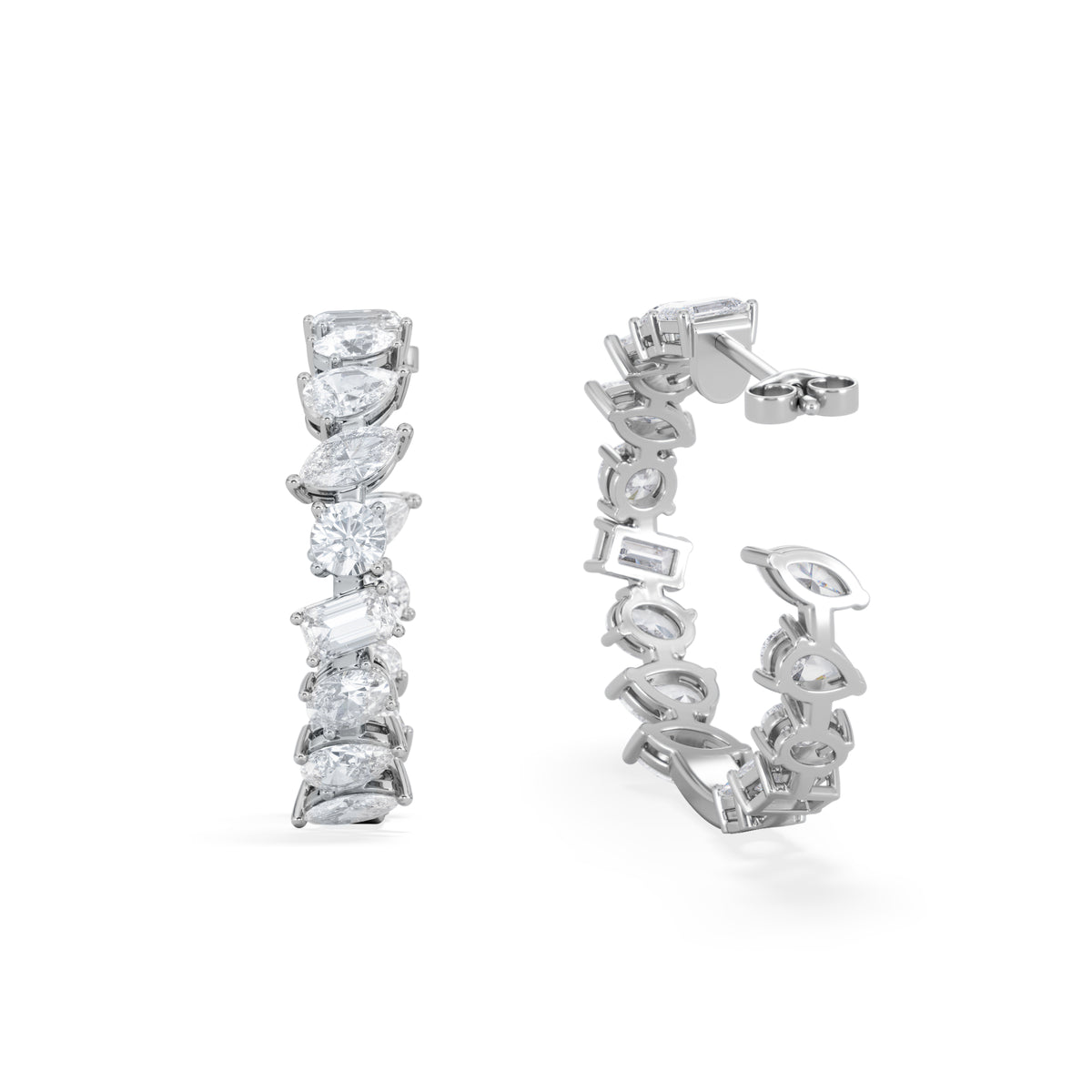 LUXE 8.00ct Lab Diamond Hoop Earrings with IGI Certified Asymmetrical-Cut Diamonds in 18K White Gold