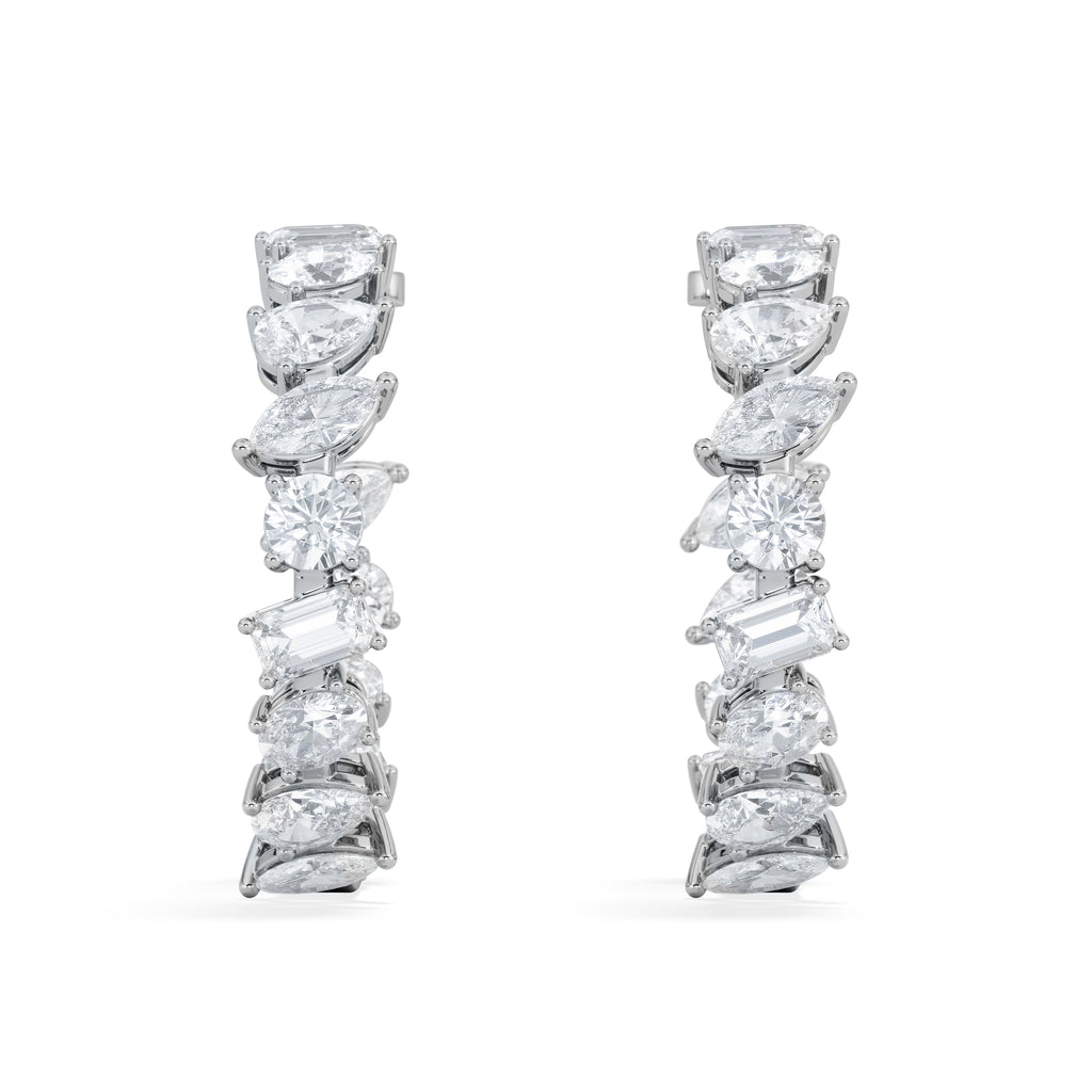 LUXE 8.00ct Lab Diamond Hoop Earrings with IGI Certified Asymmetrical-Cut Diamonds in 18K White Gold