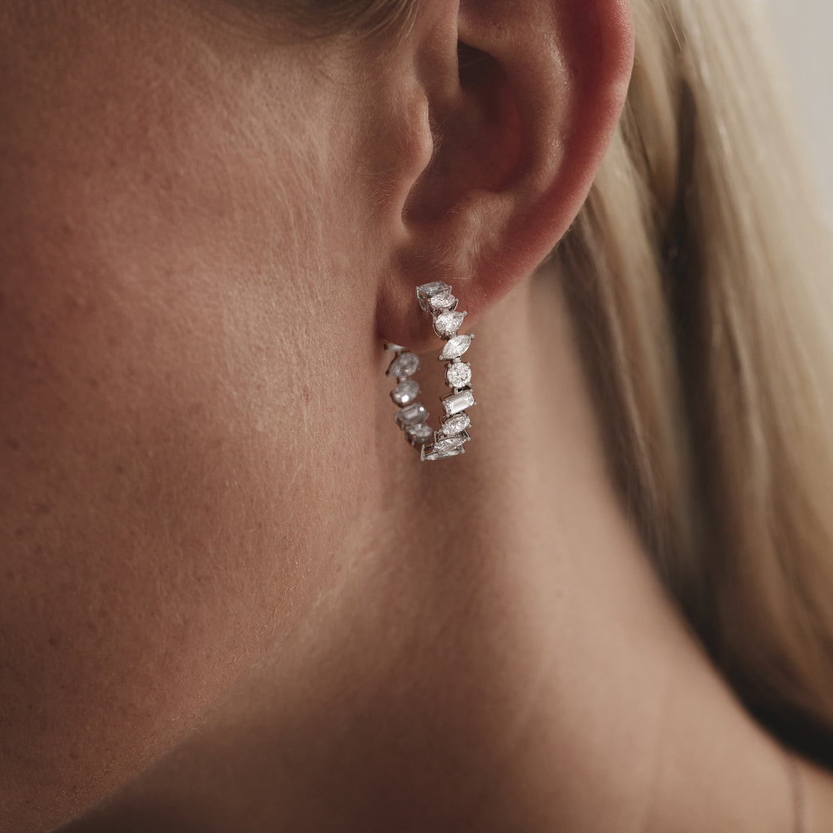 LUXE 8.00ct Lab Diamond Hoop Earrings with IGI Certified Asymmetrical-Cut Diamonds in 18K White Gold