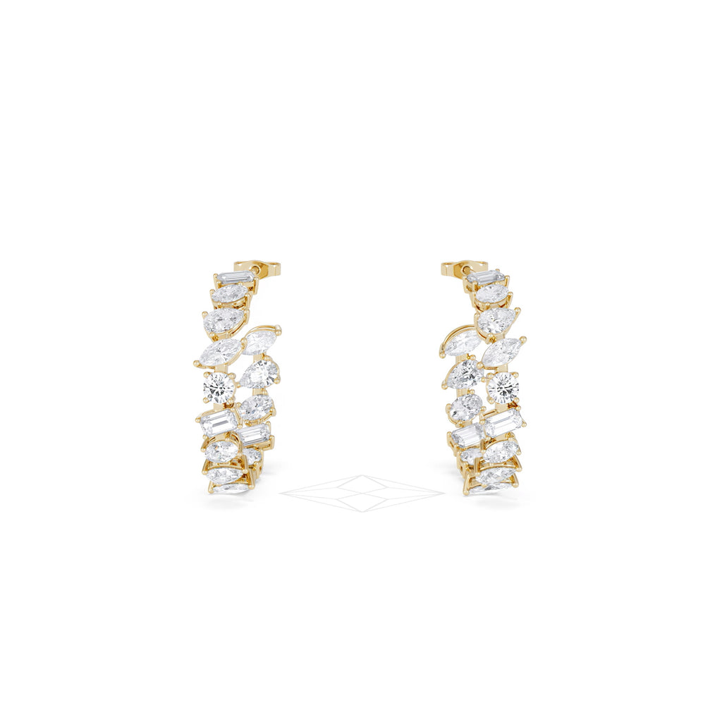 LUXE 8.00ct Lab Diamond Hoop Earrings with IGI Certified Asymmetrical-Cut Diamonds in 18K Yellow Gold