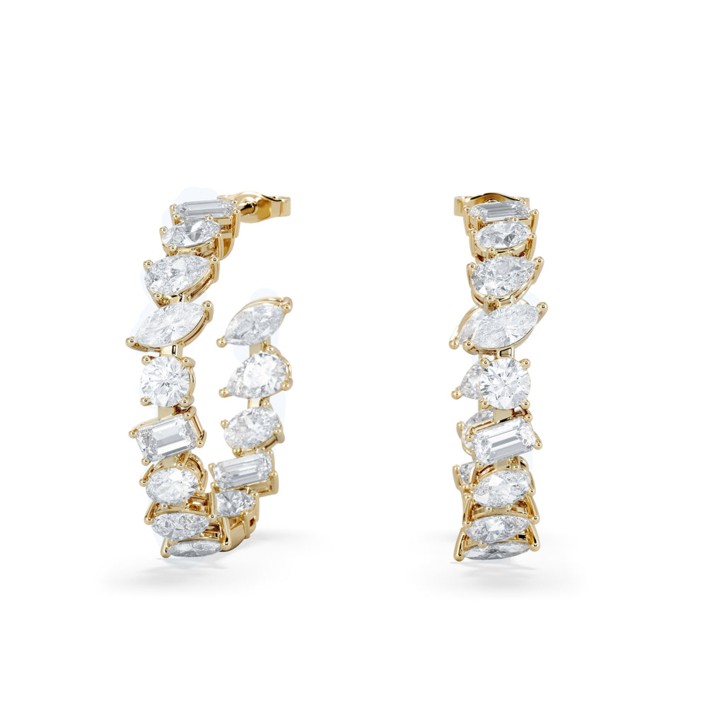 LUXE 8.00ct Lab Diamond Hoop Earrings with IGI Certified Asymmetrical-Cut Diamonds in 18K Yellow Gold