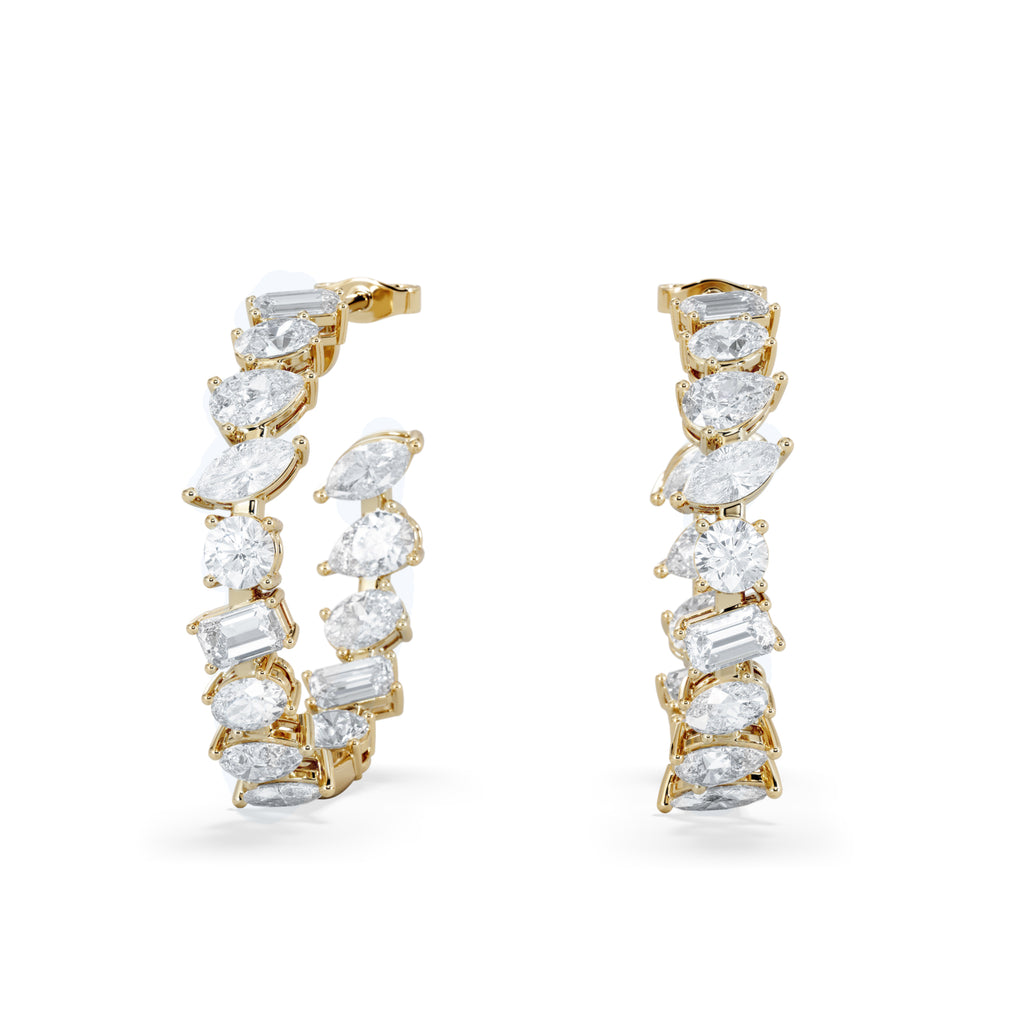 LUXE 8.00ct Lab Diamond Hoop Earrings with IGI Certified Asymmetrical-Cut Diamonds in 18K Yellow Gold