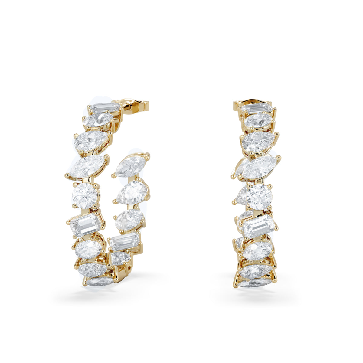 LUXE 8.00ct Lab Diamond Hoop Earrings with IGI Certified Asymmetrical-Cut Diamonds in 18K Yellow Gold