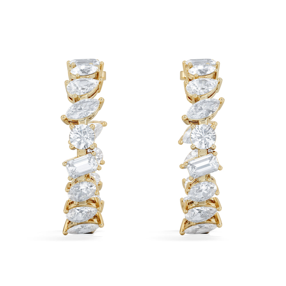 LUXE 8.00ct Lab Diamond Hoop Earrings with IGI Certified Asymmetrical-Cut Diamonds in 18K Yellow Gold