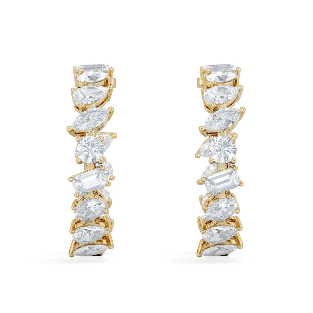LUXE 8.00ct Lab Diamond Hoop Earrings with IGI Certified Asymmetrical-Cut Diamonds in 18K Yellow Gold