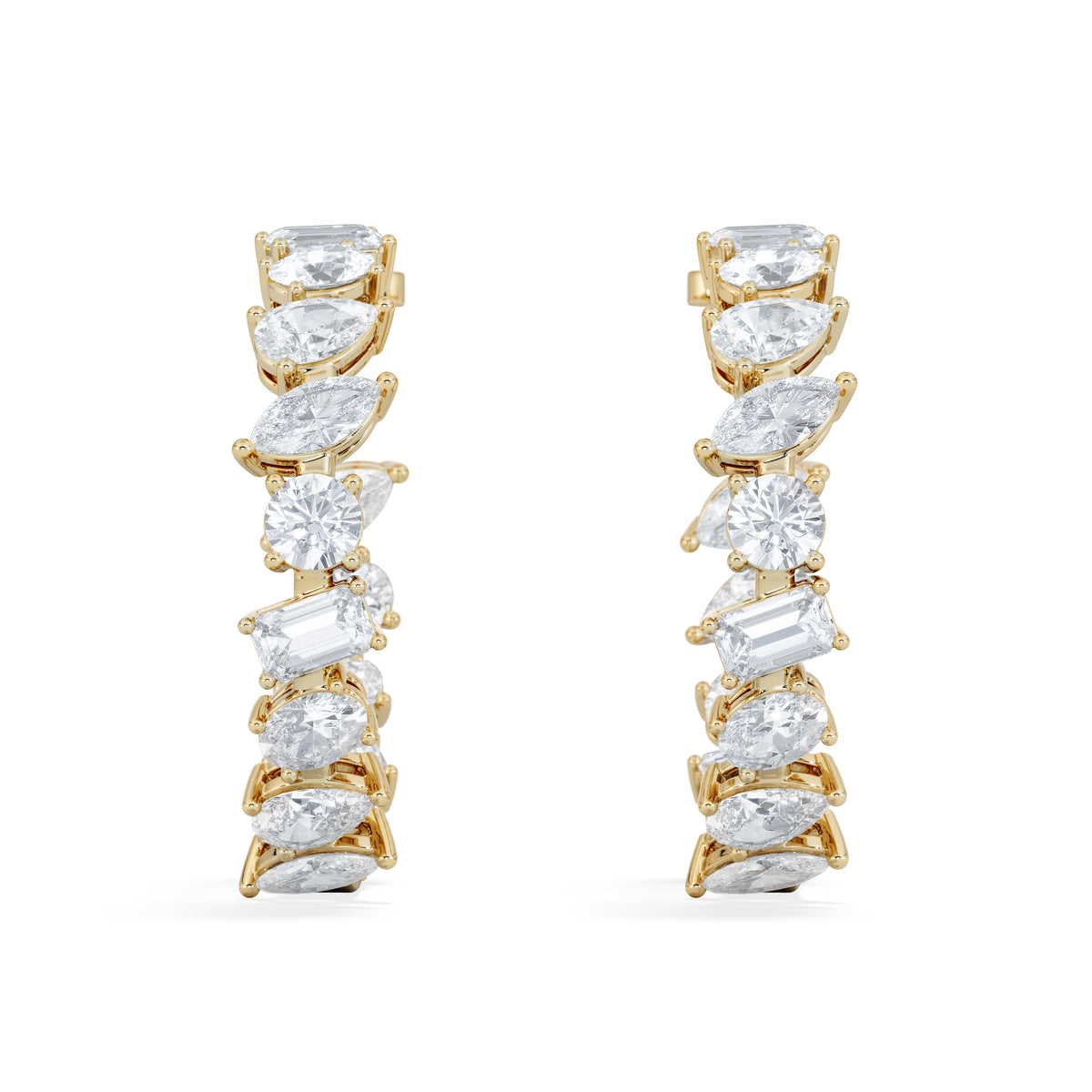 LUXE 8.00ct Lab Diamond Hoop Earrings with IGI Certified Asymmetrical-Cut Diamonds in 18K Yellow Gold