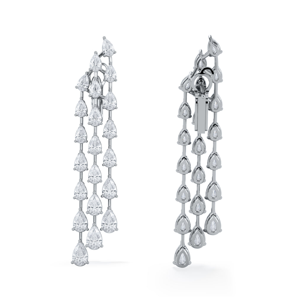 LUXE 10.00ct Lab Diamond Chandelier Earrings with IGI Certified Pear-Cut Diamonds in 18K White Gold