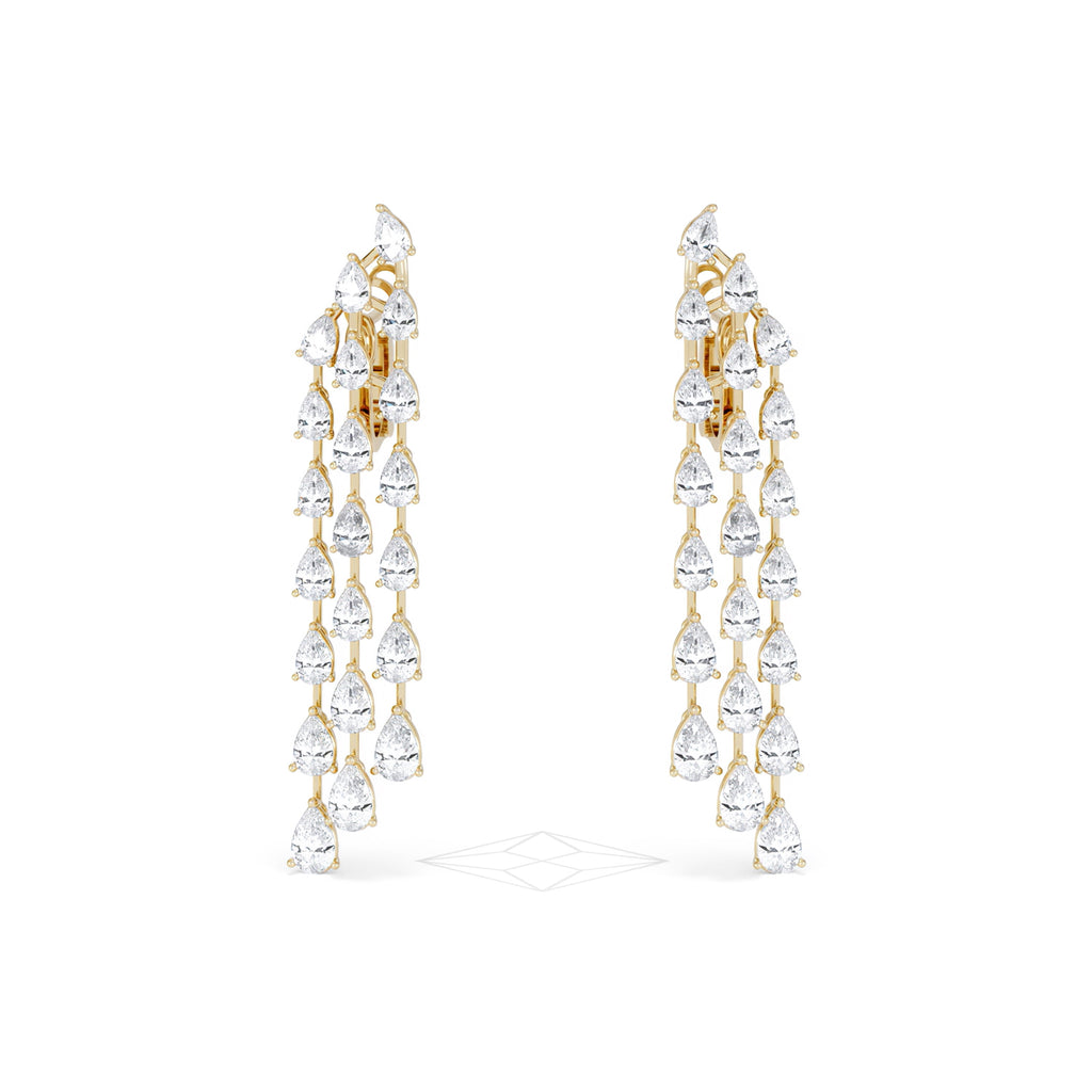 LUXE 10.00ct Lab Diamond Chandelier Earrings with IGI Certified Pear-Cut Diamonds in 18K Yellow Gold