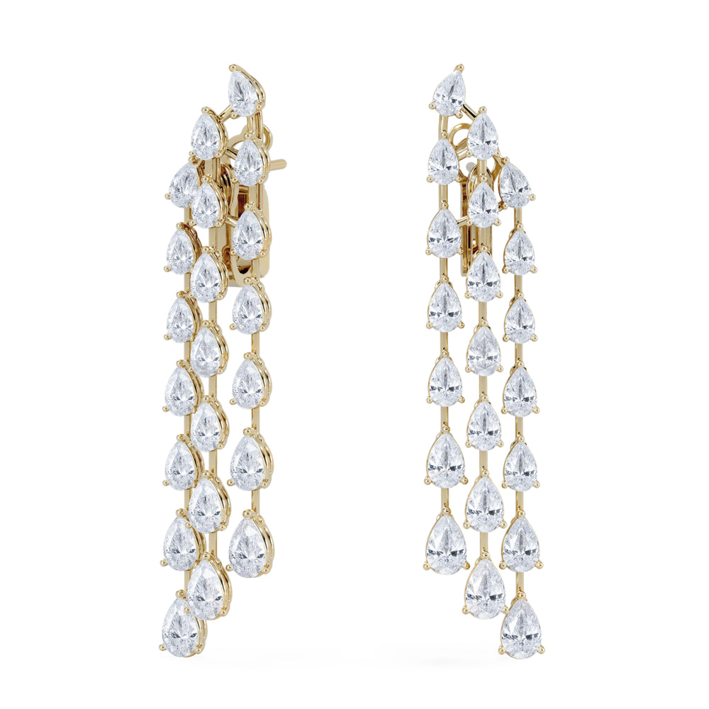 LUXE 10.00ct Lab Diamond Chandelier Earrings with IGI Certified Pear-Cut Diamonds in 18K Yellow Gold