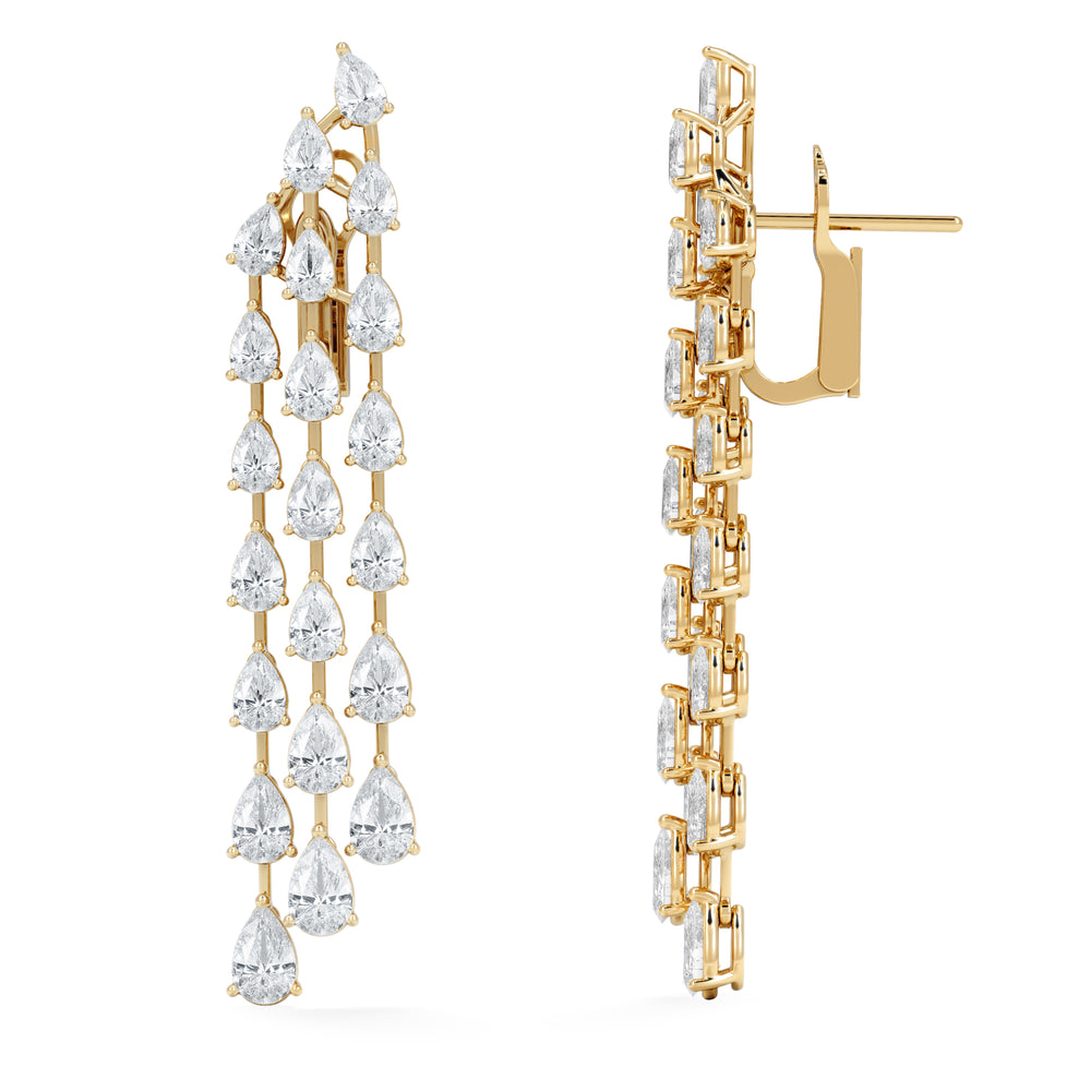 LUXE 10.00ct Lab Diamond Chandelier Earrings with IGI Certified Pear-Cut Diamonds in 18K Yellow Gold
