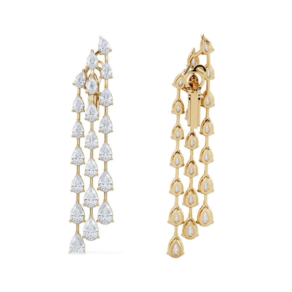 LUXE 10.00ct Lab Diamond Chandelier Earrings with IGI Certified Pear-Cut Diamonds in 18K Yellow Gold