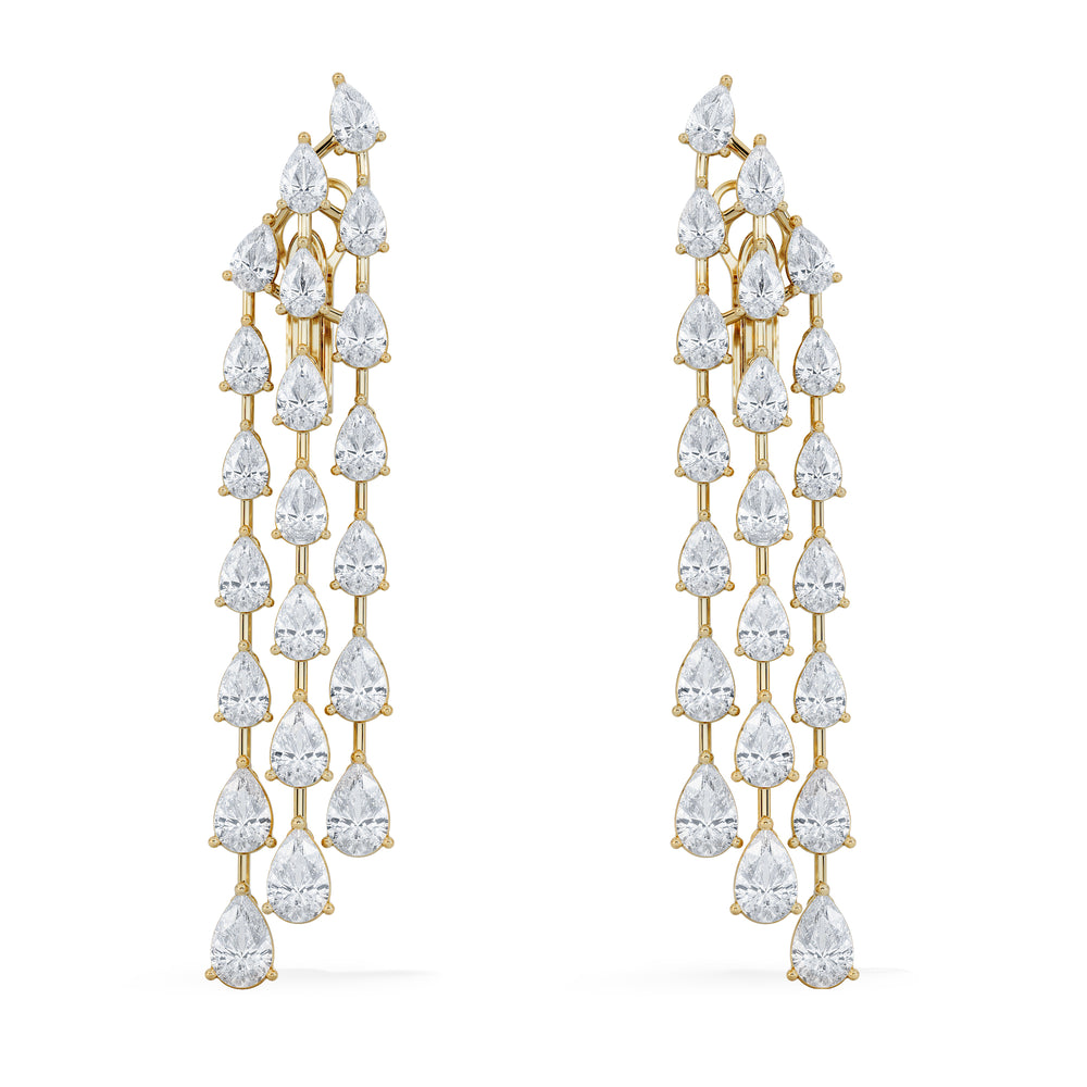 LUXE 10.00ct Lab Diamond Chandelier Earrings with IGI Certified Pear-Cut Diamonds in 18K Yellow Gold