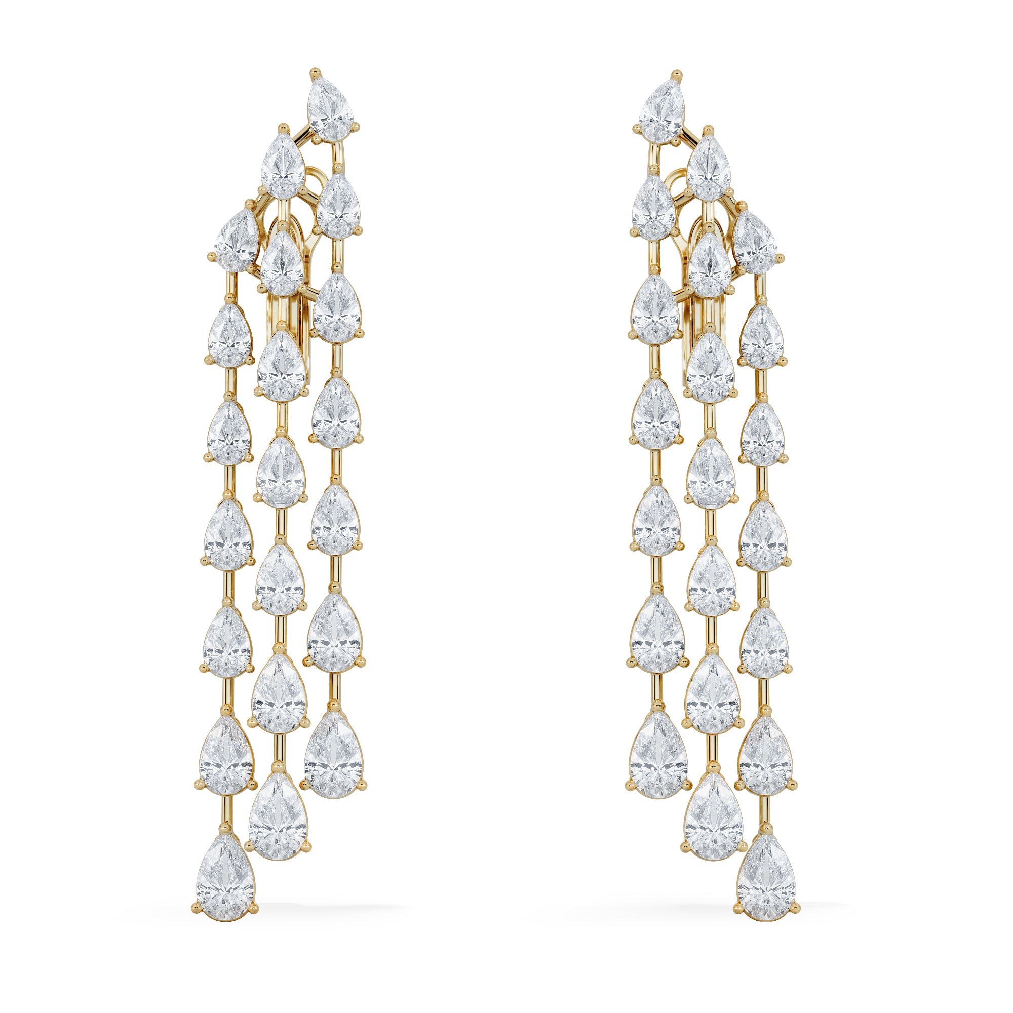 LUXE 10.00ct Lab Diamond Chandelier Earrings with IGI Certified Pear-Cut Diamonds in 18K Yellow Gold