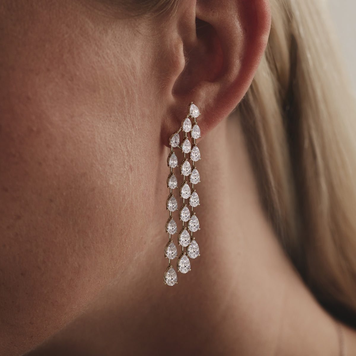 LUXE 10.00ct Lab Diamond Chandelier Earrings with IGI Certified Pear-Cut Diamonds in 18K Yellow Gold