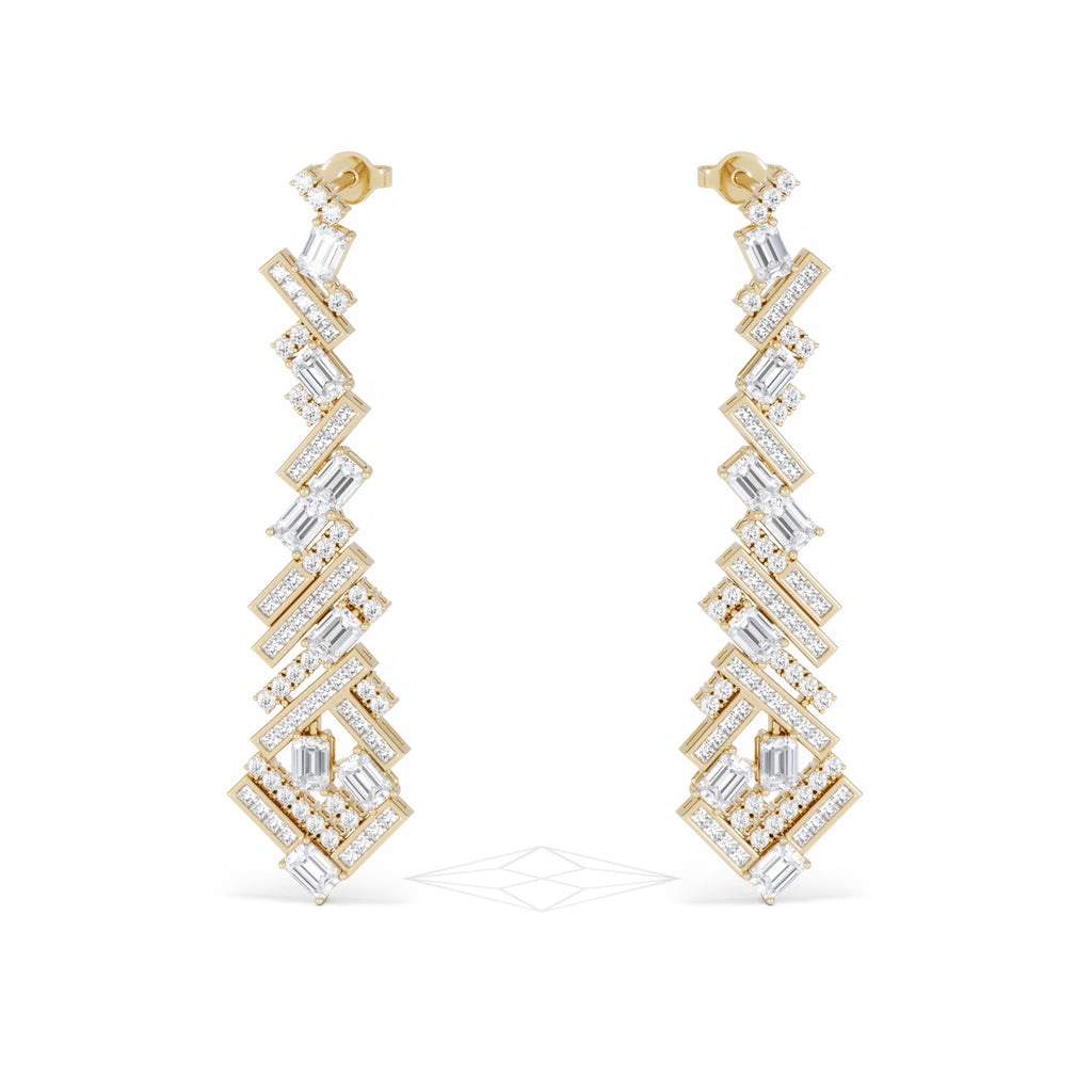 LUXE 8.00ct Lab Diamond Chandelier Earrings with IGI Certified Mixed-Cut Diamonds in 18K Yellow Gold