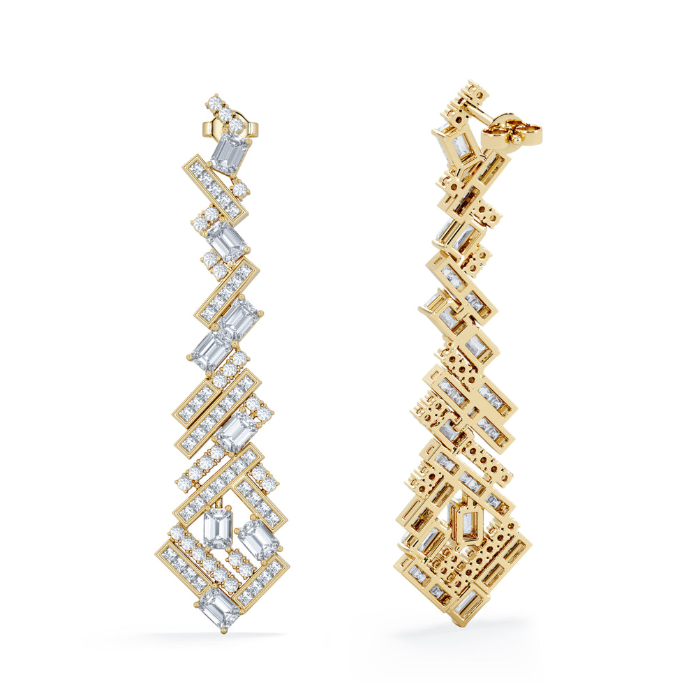 LUXE 8.00ct Lab Diamond Chandelier Earrings with IGI Certified Mixed-Cut Diamonds in 18K Yellow Gold