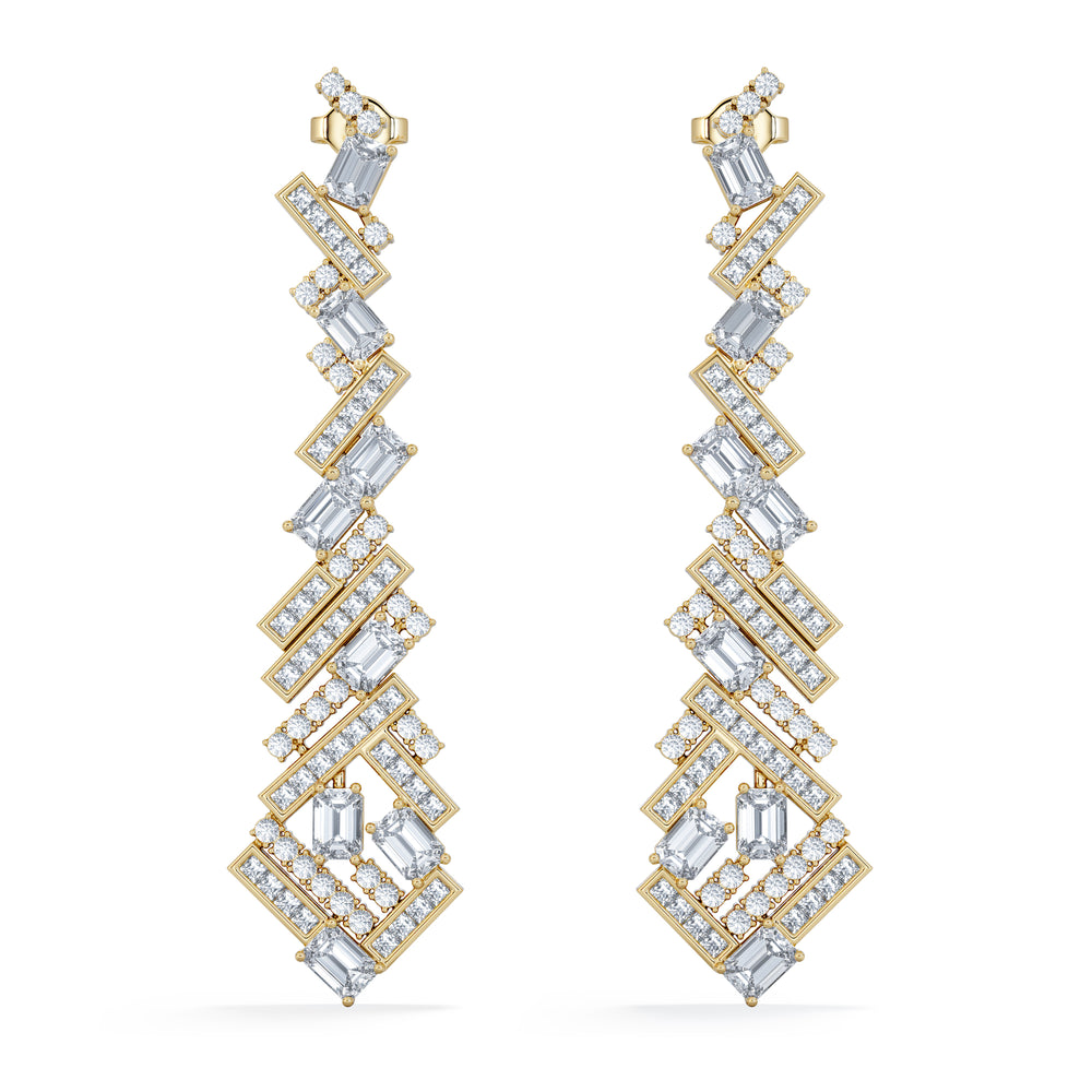 LUXE 8.00ct Lab Diamond Chandelier Earrings with IGI Certified Mixed-Cut Diamonds in 18K Yellow Gold