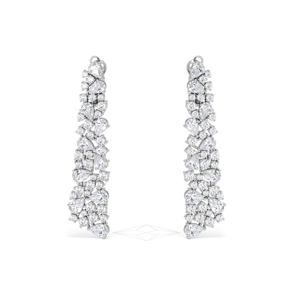 LUXE 10.00ct Lab Diamond Chandelier Earrings with IGI Certified Pear and Round-Cut Diamonds in 18K White Gold