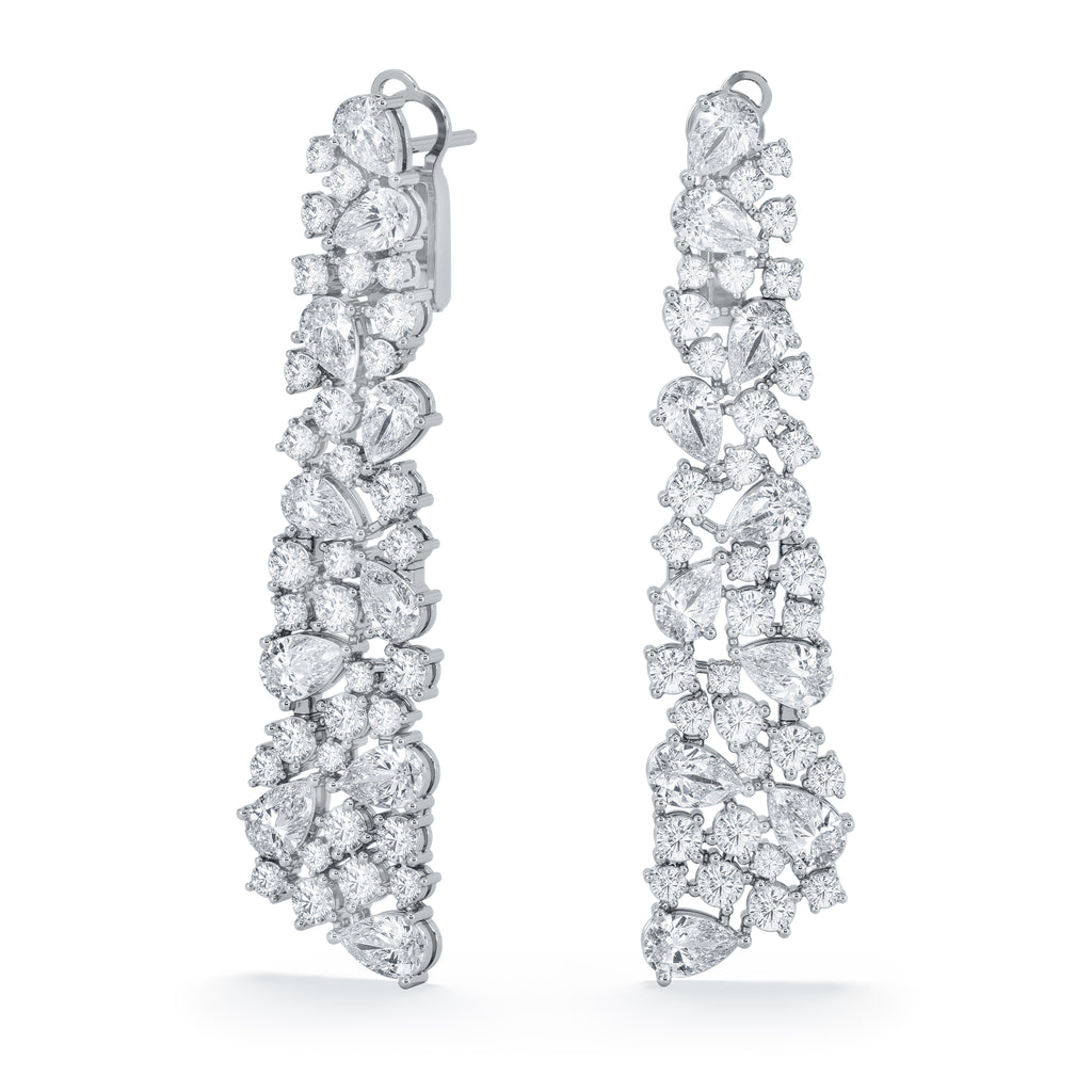 LUXE 10.00ct Lab Diamond Chandelier Earrings with IGI Certified Pear and Round-Cut Diamonds in 18K White Gold