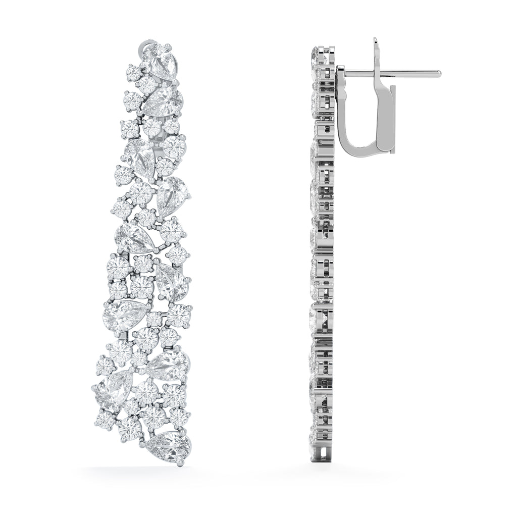 LUXE 10.00ct Lab Diamond Chandelier Earrings with IGI Certified Pear and Round-Cut Diamonds in 18K White Gold
