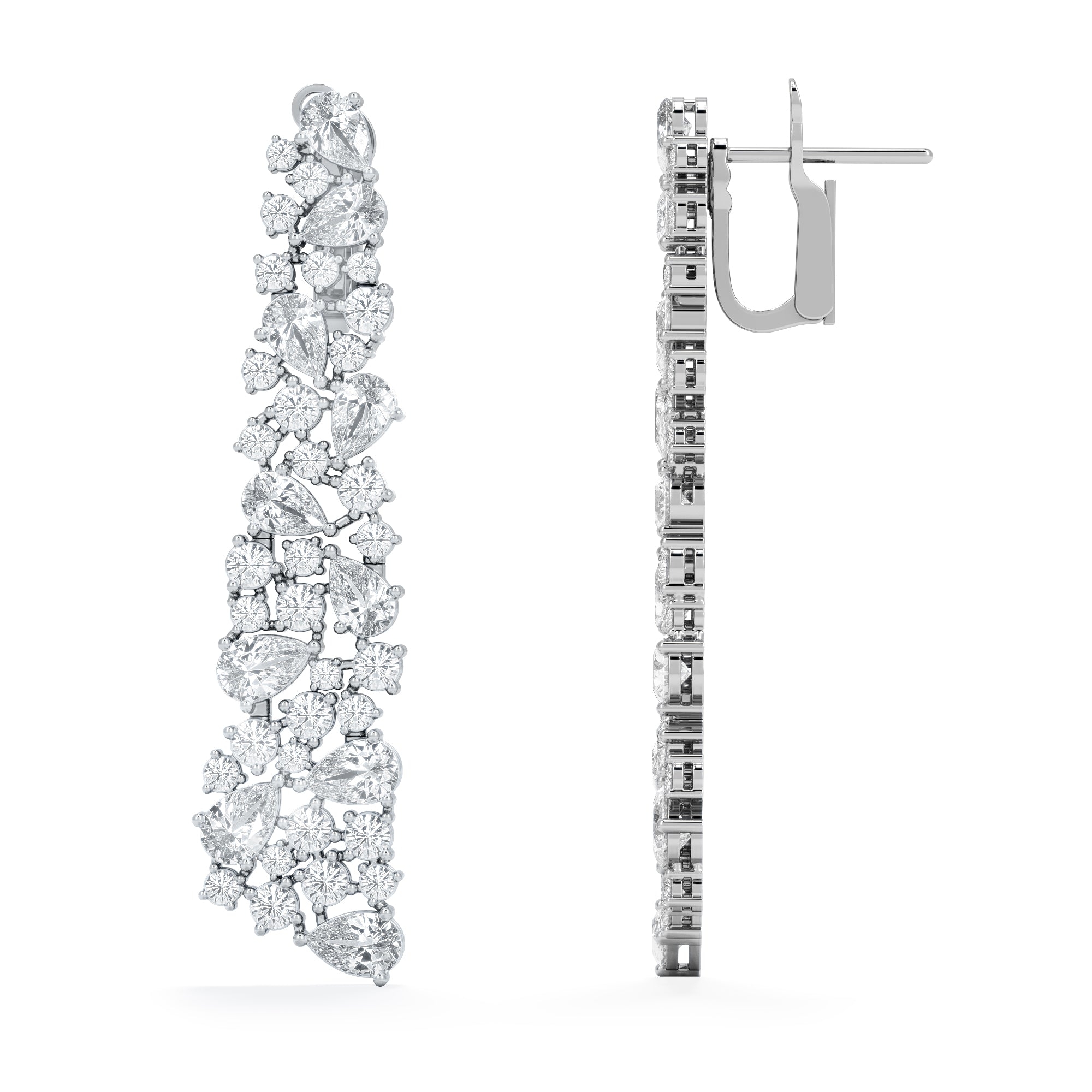 LUXE 10.00ct Lab Diamond Chandelier Earrings with IGI Certified Pear and Round-Cut Diamonds in 18K White Gold