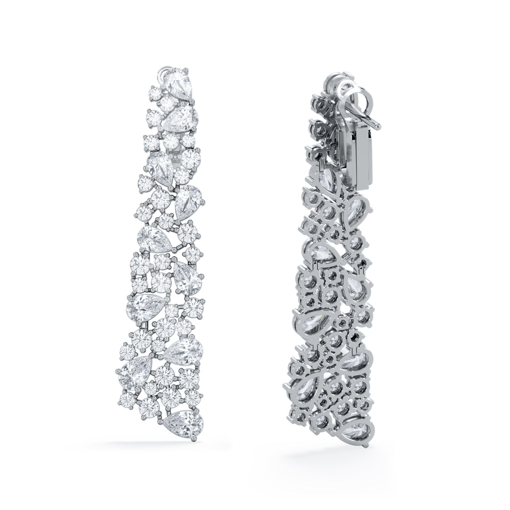 LUXE 10.00ct Lab Diamond Chandelier Earrings with IGI Certified Pear and Round-Cut Diamonds in 18K White Gold