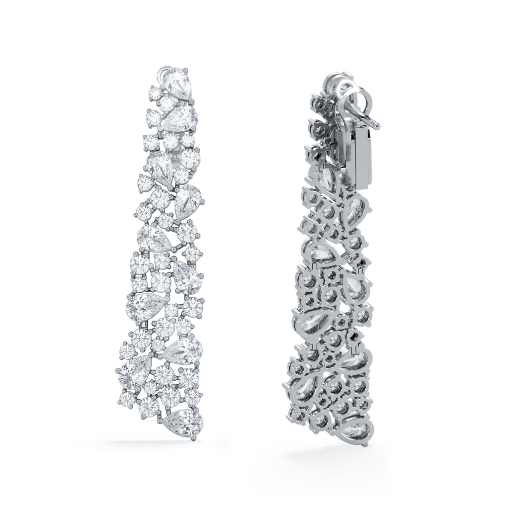 LUXE 10.00ct Lab Diamond Chandelier Earrings with IGI Certified Pear and Round-Cut Diamonds in 18K White Gold