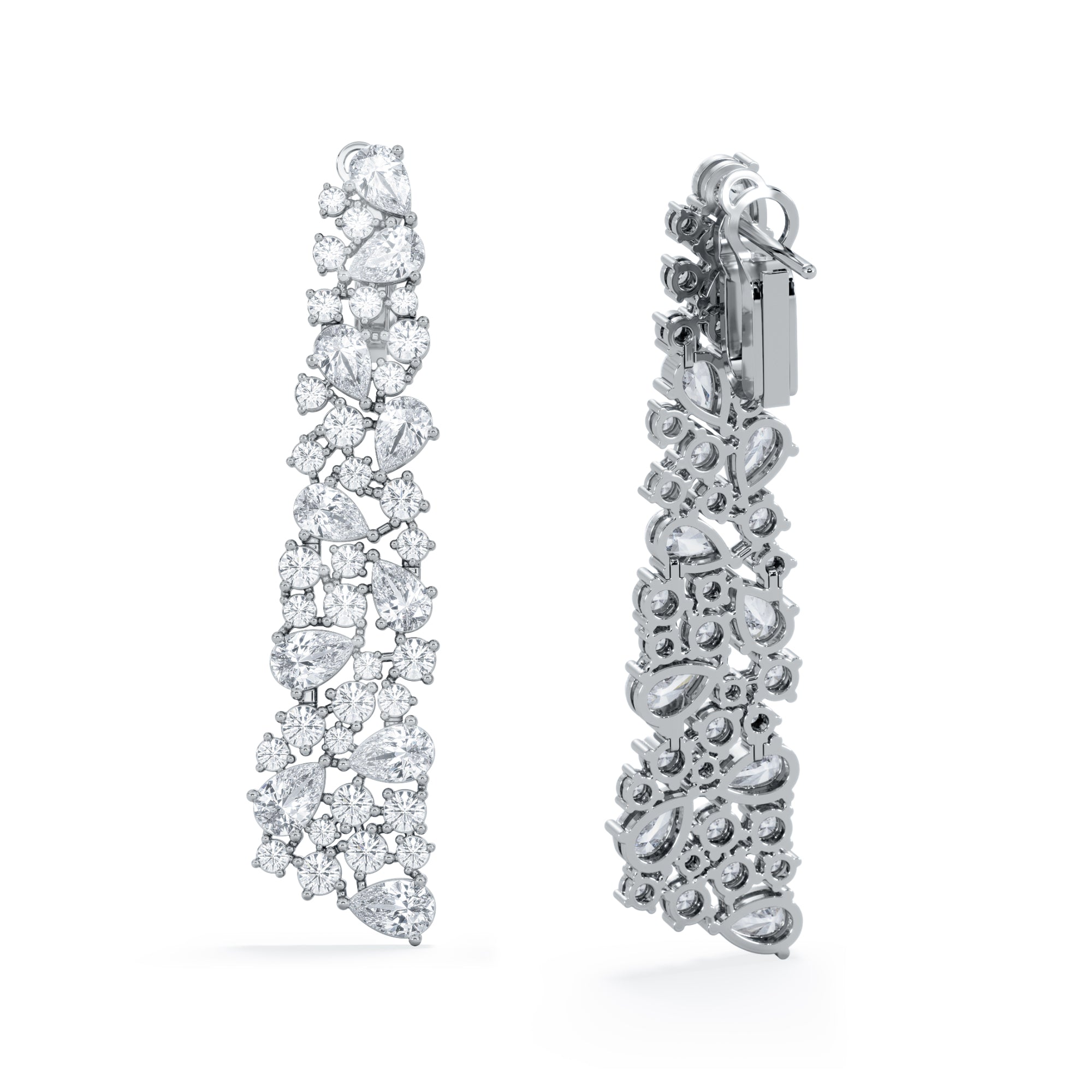 LUXE 10.00ct Lab Diamond Chandelier Earrings with IGI Certified Pear and Round-Cut Diamonds in 18K White Gold