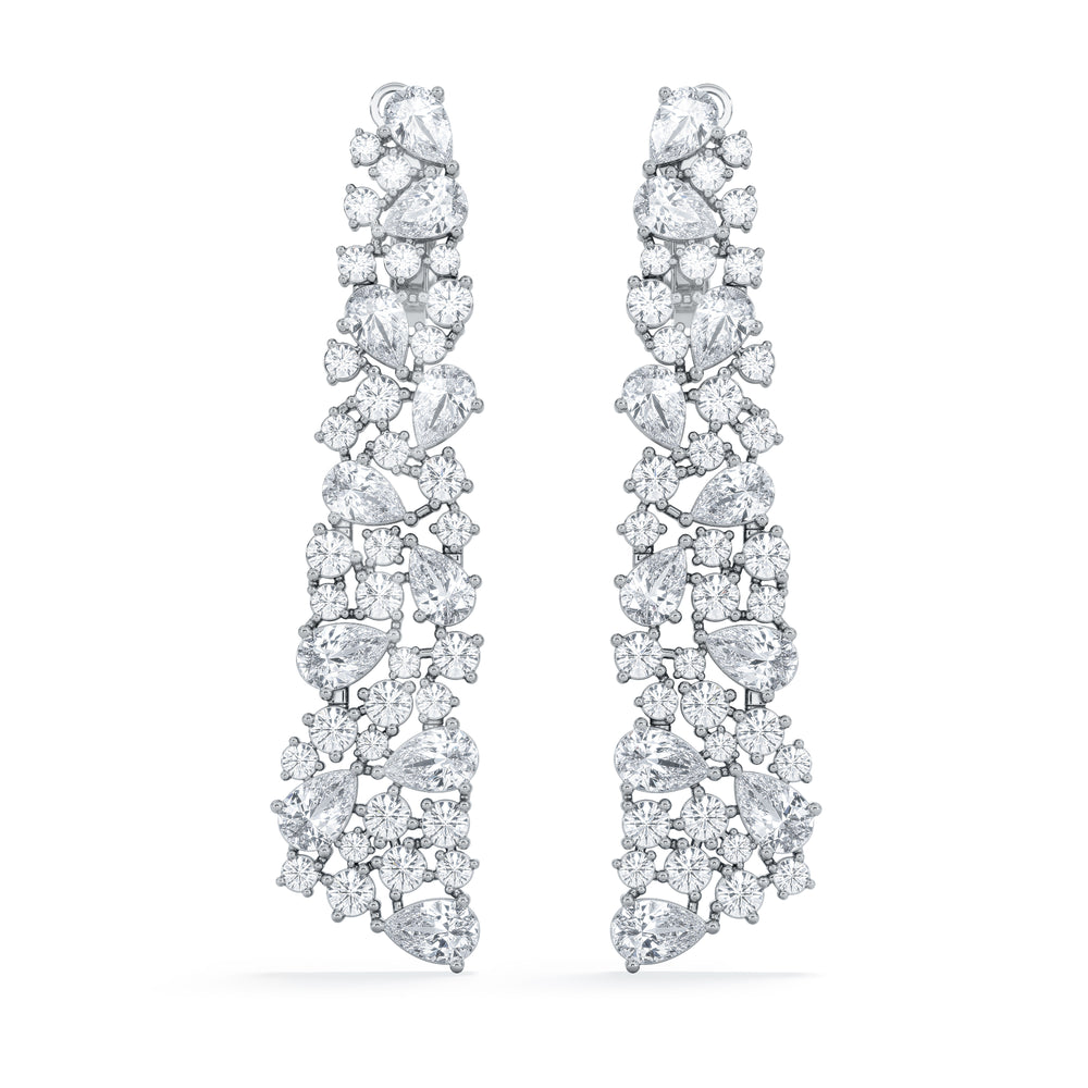 LUXE 10.00ct Lab Diamond Chandelier Earrings with IGI Certified Pear and Round-Cut Diamonds in 18K White Gold