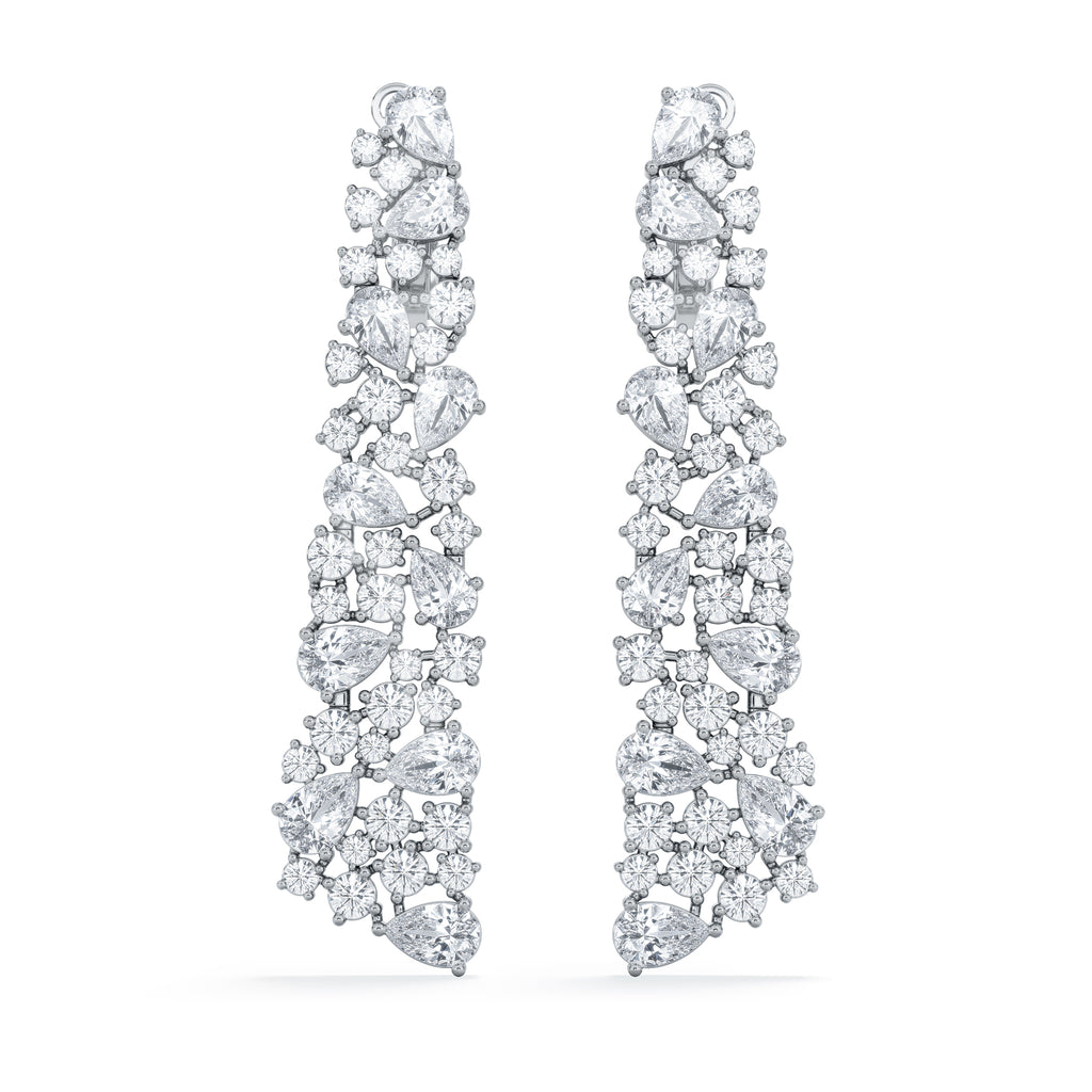 LUXE 10.00ct Lab Diamond Chandelier Earrings with IGI Certified Pear and Round-Cut Diamonds in 18K White Gold