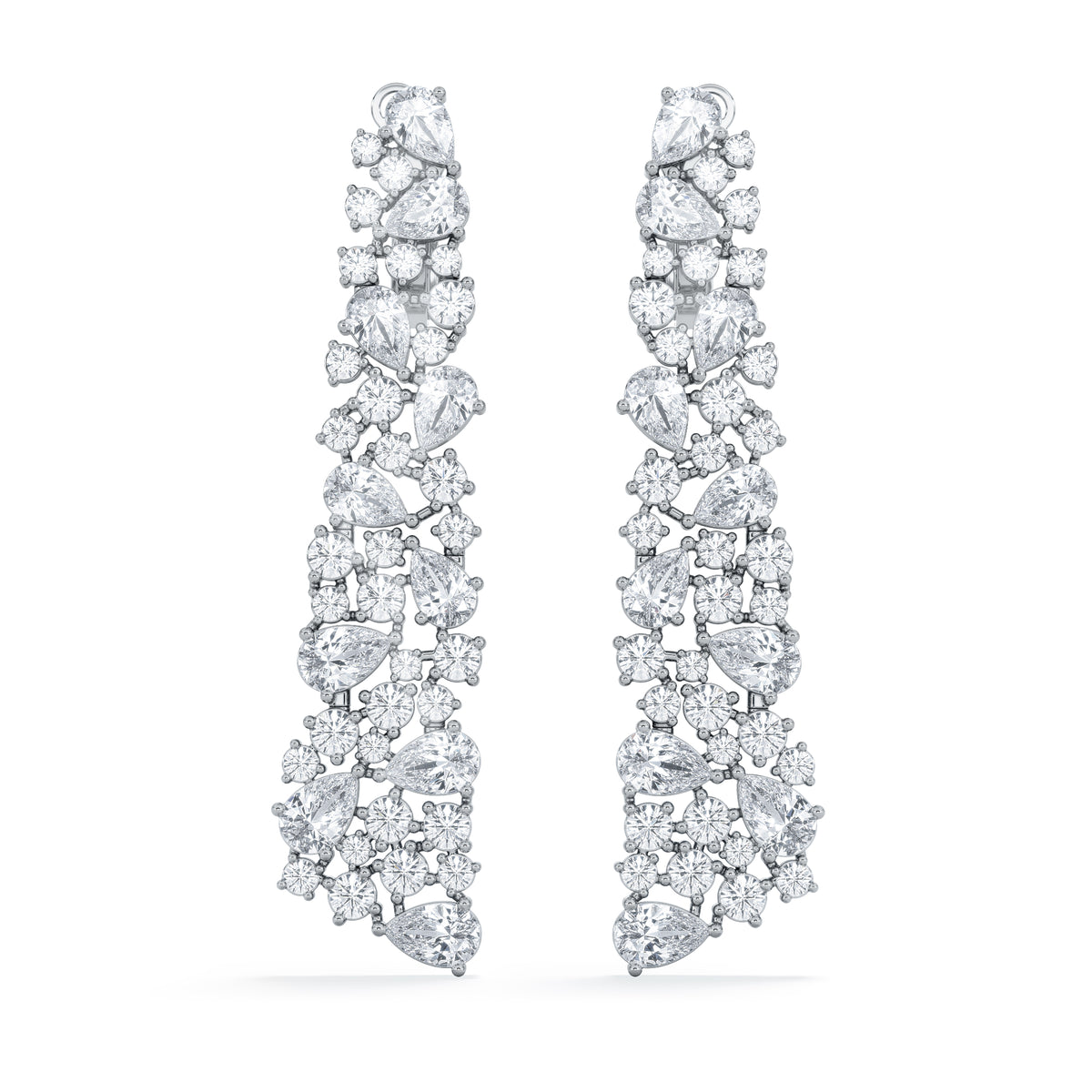 LUXE 10.00ct Lab Diamond Chandelier Earrings with IGI Certified Pear and Round-Cut Diamonds in 18K White Gold