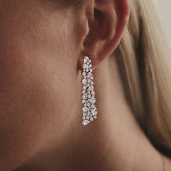 LUXE 10.00ct Lab Diamond Chandelier Earrings with IGI Certified Pear and Round-Cut Diamonds in 18K White Gold