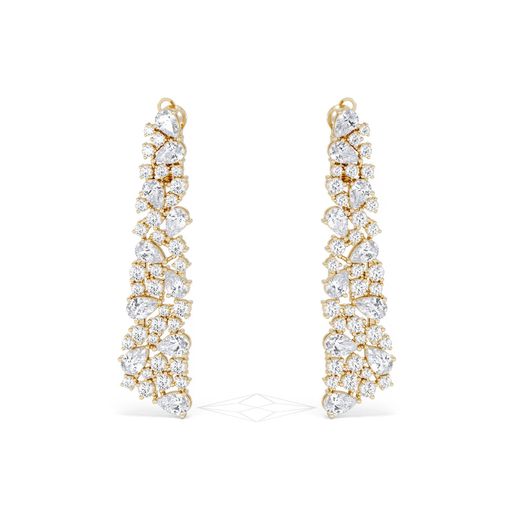 LUXE 10.00ct Lab Diamond Chandelier Earrings with IGI Certified Pear and Round-Cut Diamonds in 18K Yellow Gold