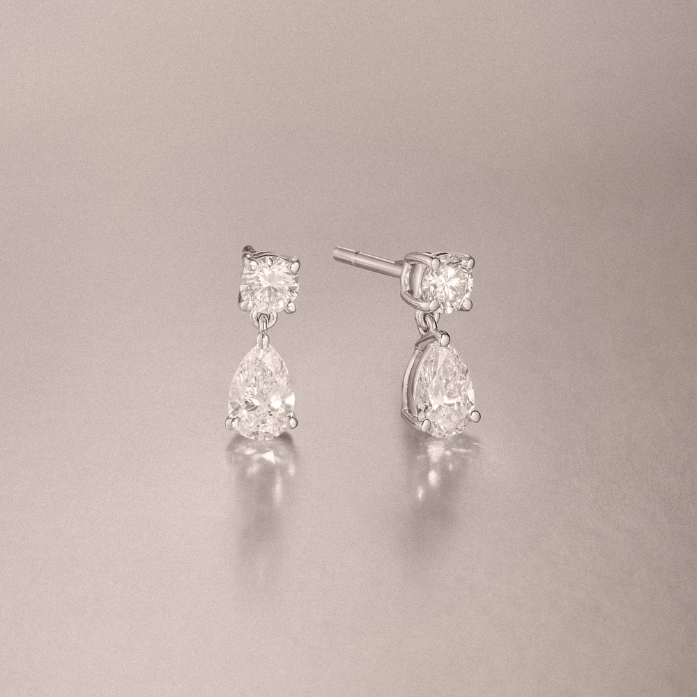 1.50ct Round and Pear Cut Lab Diamond Stud Earrings in 9K White Gold