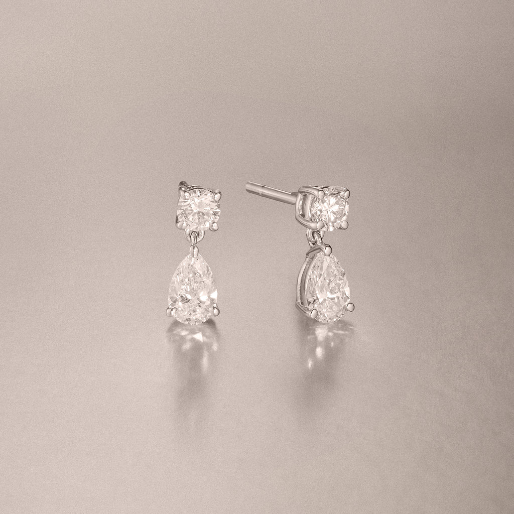 1.50ct Round and Pear Cut Lab Diamond Stud Earrings in 9K White Gold
